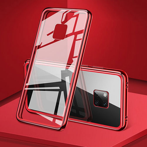 Luxury Aluminum Metal Frame Mirror Cover Case 360 Degrees T06 for Huawei Mate 20 Pro Red