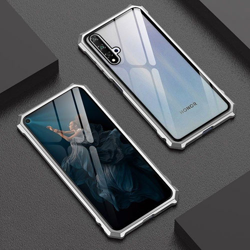 Luxury Aluminum Metal Frame Mirror Cover Case 360 Degrees T06 for Huawei Nova 5T Silver