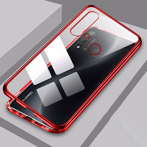 Luxury Aluminum Metal Frame Mirror Cover Case 360 Degrees T06 for Huawei P20 Lite (2019) Red