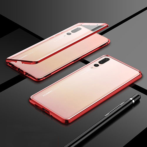 Luxury Aluminum Metal Frame Mirror Cover Case 360 Degrees T06 for Huawei P20 Pro Red