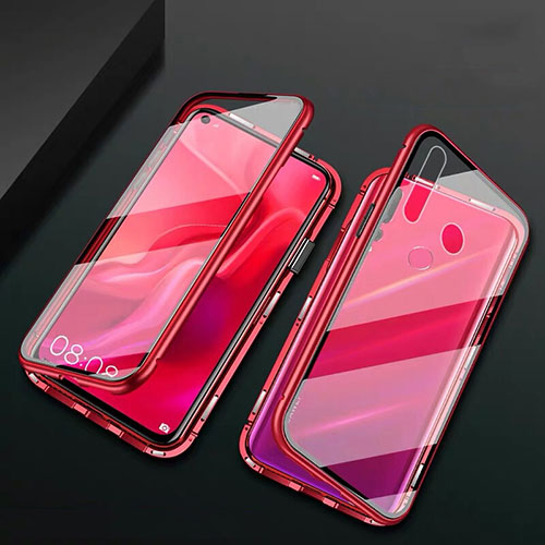 Luxury Aluminum Metal Frame Mirror Cover Case 360 Degrees T06 for Huawei P30 Lite New Edition Red