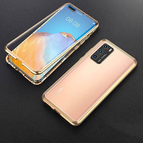 Luxury Aluminum Metal Frame Mirror Cover Case 360 Degrees T06 for Huawei P40 Gold