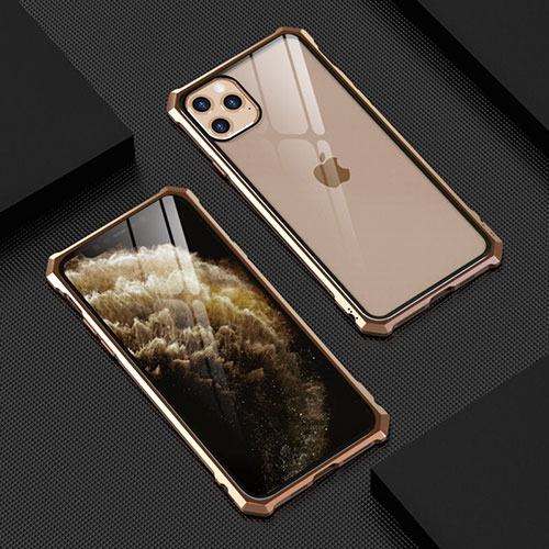 Luxury Aluminum Metal Frame Mirror Cover Case 360 Degrees T07 for Apple iPhone 11 Pro Gold
