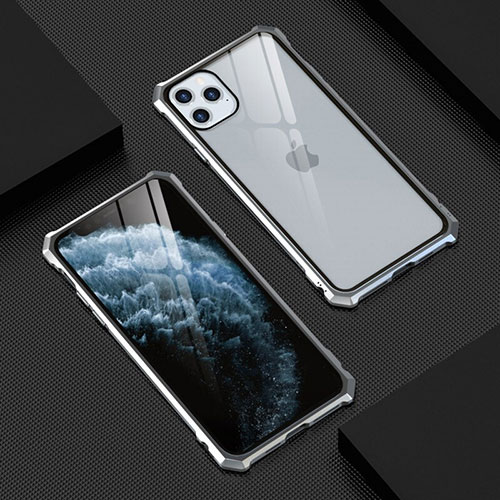 Luxury Aluminum Metal Frame Mirror Cover Case 360 Degrees T07 for Apple iPhone 11 Pro Max Silver