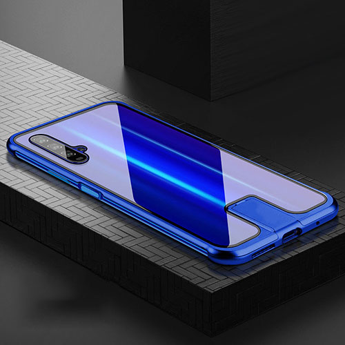 Luxury Aluminum Metal Frame Mirror Cover Case 360 Degrees T07 for Huawei Honor 20 Blue