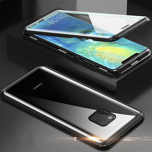 Luxury Aluminum Metal Frame Mirror Cover Case 360 Degrees T07 for Huawei Mate 20 Pro Black