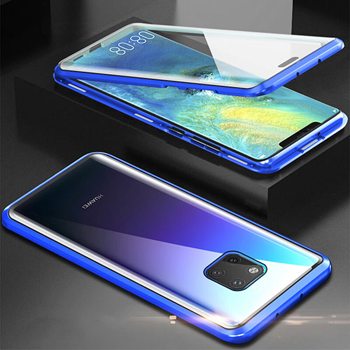 Luxury Aluminum Metal Frame Mirror Cover Case 360 Degrees T07 for Huawei Mate 20 Pro Blue
