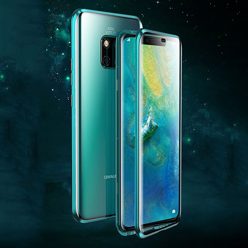 Luxury Aluminum Metal Frame Mirror Cover Case 360 Degrees T07 for Huawei Mate 20 Pro Cyan