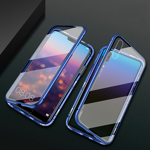 Luxury Aluminum Metal Frame Mirror Cover Case 360 Degrees T07 for Huawei P20 Blue