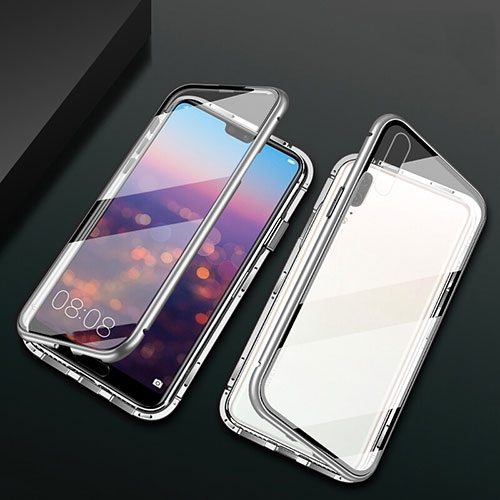 Luxury Aluminum Metal Frame Mirror Cover Case 360 Degrees T07 for Huawei P20 Silver