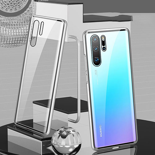 Luxury Aluminum Metal Frame Mirror Cover Case 360 Degrees T07 for Huawei P30 Pro New Edition Silver