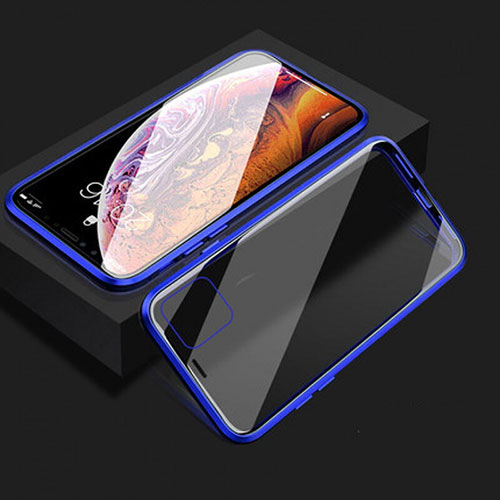 Luxury Aluminum Metal Frame Mirror Cover Case 360 Degrees T08 for Apple iPhone 11 Blue