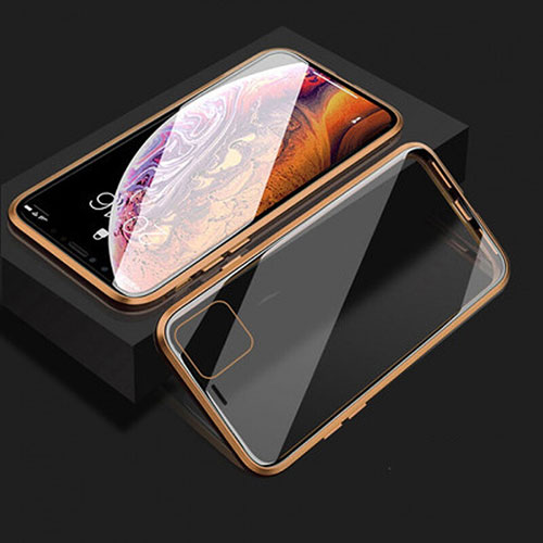 Luxury Aluminum Metal Frame Mirror Cover Case 360 Degrees T08 for Apple iPhone 11 Gold
