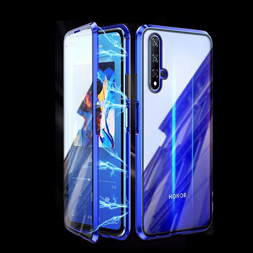 Luxury Aluminum Metal Frame Mirror Cover Case 360 Degrees T08 for Huawei Honor 20 Blue