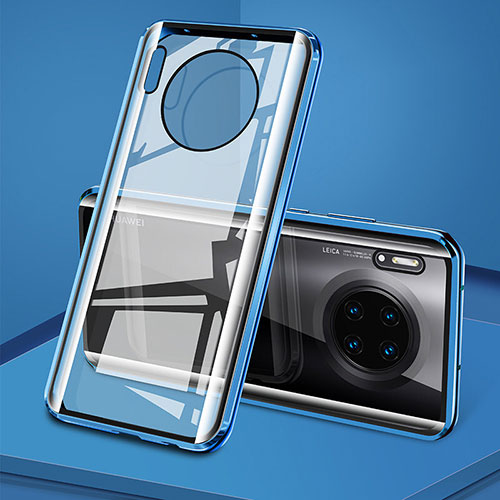 Luxury Aluminum Metal Frame Mirror Cover Case 360 Degrees T08 for Huawei Mate 30 5G Blue
