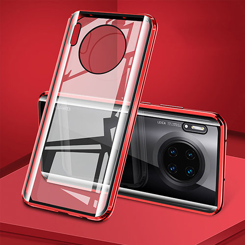Luxury Aluminum Metal Frame Mirror Cover Case 360 Degrees T08 for Huawei Mate 30 Pro 5G Red