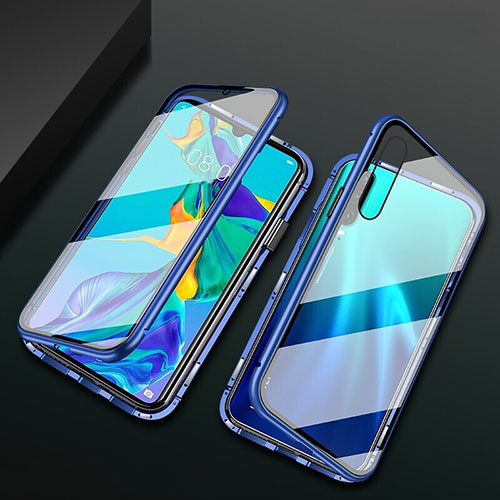 Luxury Aluminum Metal Frame Mirror Cover Case 360 Degrees T08 for Huawei P30 Blue