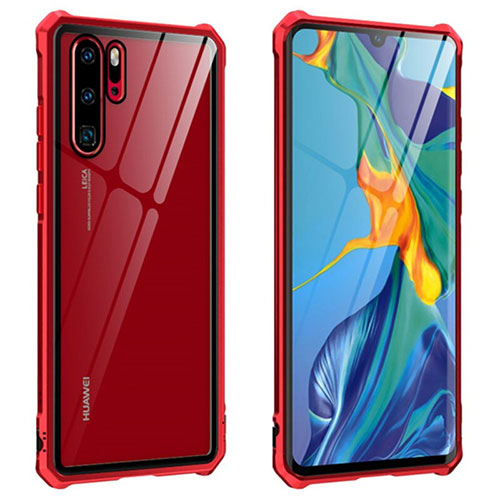 Luxury Aluminum Metal Frame Mirror Cover Case 360 Degrees T08 for Huawei P30 Pro New Edition Red