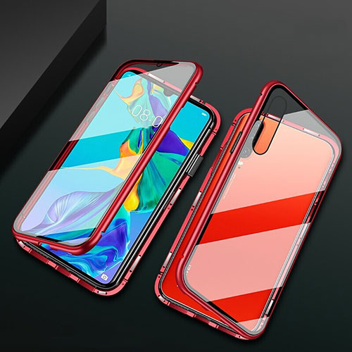 Luxury Aluminum Metal Frame Mirror Cover Case 360 Degrees T08 for Huawei P30 Red