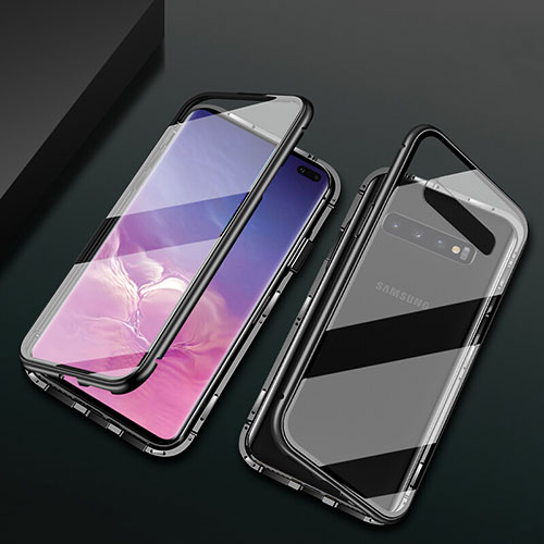 Luxury Aluminum Metal Frame Mirror Cover Case 360 Degrees T08 for Samsung Galaxy S10 Plus Black
