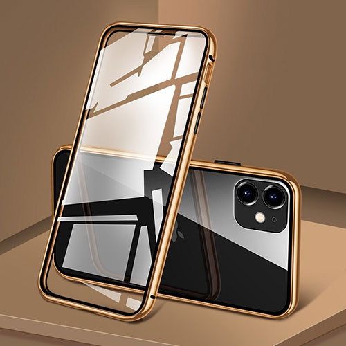 Luxury Aluminum Metal Frame Mirror Cover Case 360 Degrees T09 for Apple iPhone 11 Gold