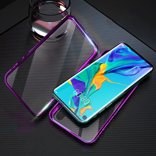 Luxury Aluminum Metal Frame Mirror Cover Case 360 Degrees T09 for Huawei Honor 20 Purple