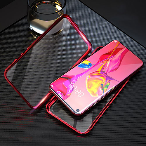 Luxury Aluminum Metal Frame Mirror Cover Case 360 Degrees T09 for Huawei Honor 20 Red