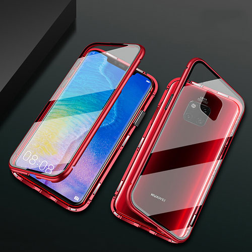 Luxury Aluminum Metal Frame Mirror Cover Case 360 Degrees T09 for Huawei Mate 20 Pro Red