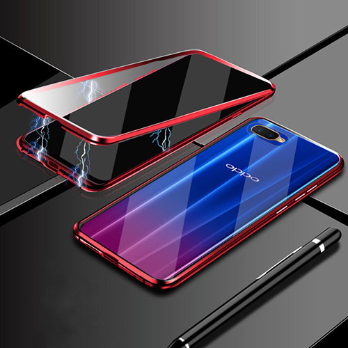 Luxury Aluminum Metal Frame Mirror Cover Case 360 Degrees T09 for Oppo R15X Red