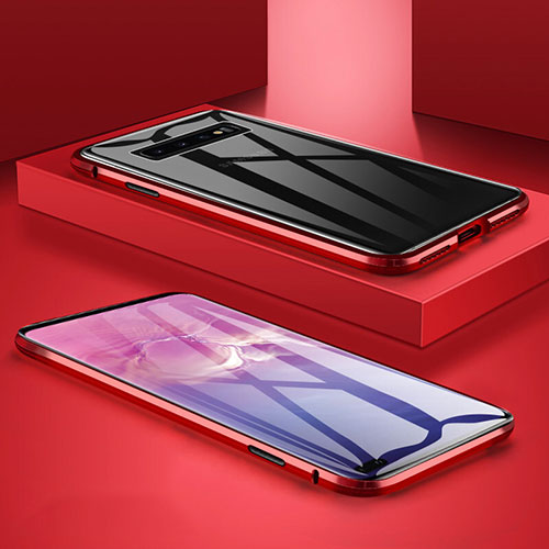 Luxury Aluminum Metal Frame Mirror Cover Case 360 Degrees T09 for Samsung Galaxy S10 Plus Red