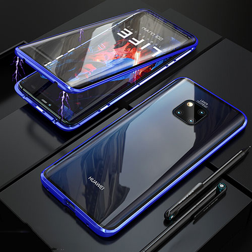 Luxury Aluminum Metal Frame Mirror Cover Case 360 Degrees T10 for Huawei Mate 20 Pro Blue