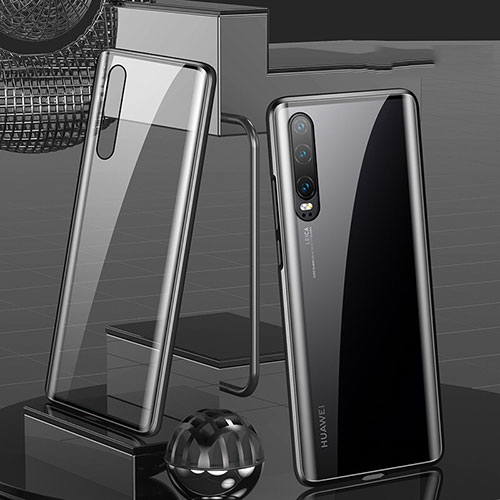 Luxury Aluminum Metal Frame Mirror Cover Case 360 Degrees T10 for Huawei P30 Black