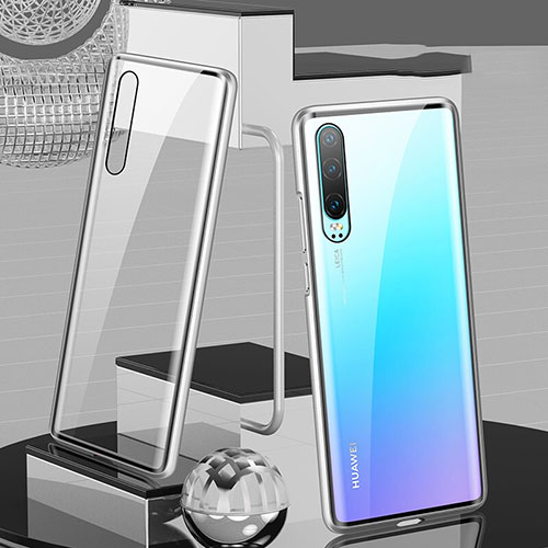 Luxury Aluminum Metal Frame Mirror Cover Case 360 Degrees T10 for Huawei P30 Silver