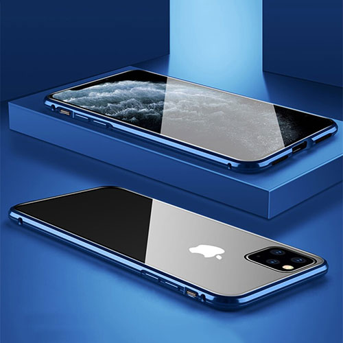 Luxury Aluminum Metal Frame Mirror Cover Case 360 Degrees T11 for Apple iPhone 11 Pro Blue