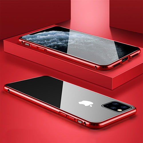 Luxury Aluminum Metal Frame Mirror Cover Case 360 Degrees T11 for Apple iPhone 11 Pro Red