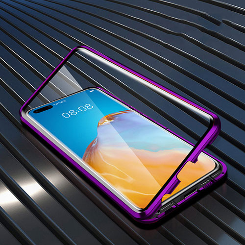 Luxury Aluminum Metal Frame Mirror Cover Case 360 Degrees T11 for Huawei P40 Pro Purple