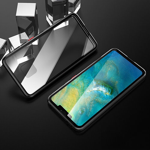 Luxury Aluminum Metal Frame Mirror Cover Case 360 Degrees T12 for Huawei Mate 20 Pro Black