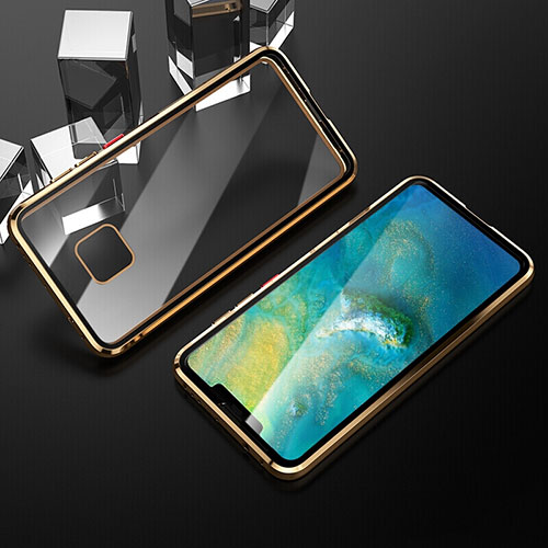 Luxury Aluminum Metal Frame Mirror Cover Case 360 Degrees T12 for Huawei Mate 20 Pro Gold