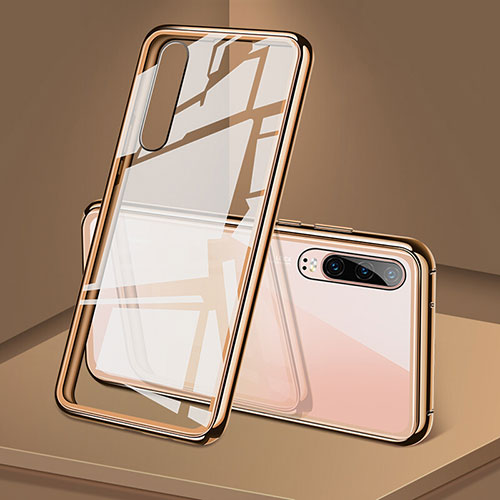 Luxury Aluminum Metal Frame Mirror Cover Case 360 Degrees T12 for Huawei P30 Gold