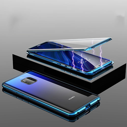 Luxury Aluminum Metal Frame Mirror Cover Case 360 Degrees T14 for Huawei Mate 20 Pro Blue