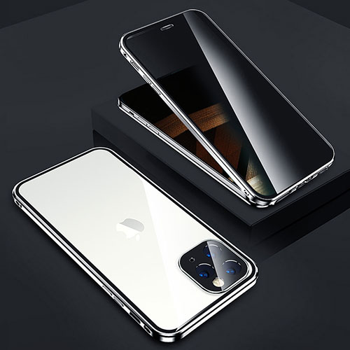 Luxury Aluminum Metal Frame Mirror Cover Case 360 Degrees Z05 for Apple iPhone 14 Pro Max Silver