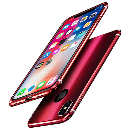 Luxury Aluminum Metal Frame Mirror Cover Case A01 for Apple iPhone Xs Max Red