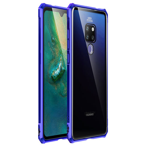 Luxury Aluminum Metal Frame Mirror Cover Case for Huawei Mate 20 Blue