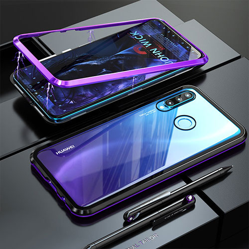 Luxury Aluminum Metal Frame Mirror Cover Case for Huawei P30 Lite New Edition Purple