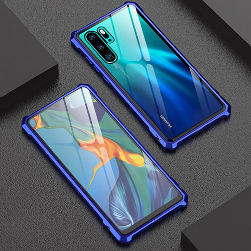 Luxury Aluminum Metal Frame Mirror Cover Case for Huawei P30 Pro Blue