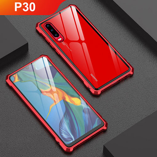 Luxury Aluminum Metal Frame Mirror Cover Case for Huawei P30 Red