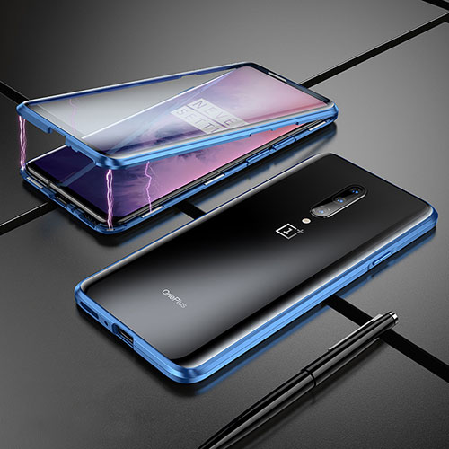 Luxury Aluminum Metal Frame Mirror Cover Case for OnePlus 7 Pro Blue