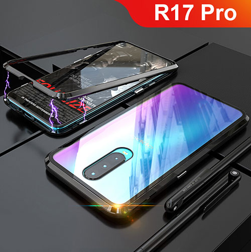 Luxury Aluminum Metal Frame Mirror Cover Case for Oppo R17 Pro Black