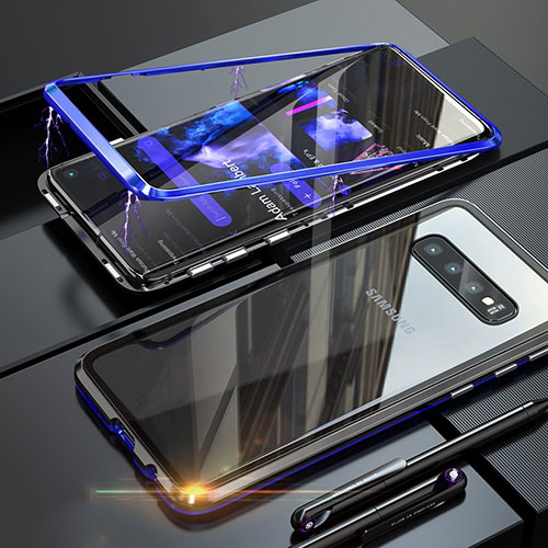 Luxury Aluminum Metal Frame Mirror Cover Case for Samsung Galaxy S10 Blue