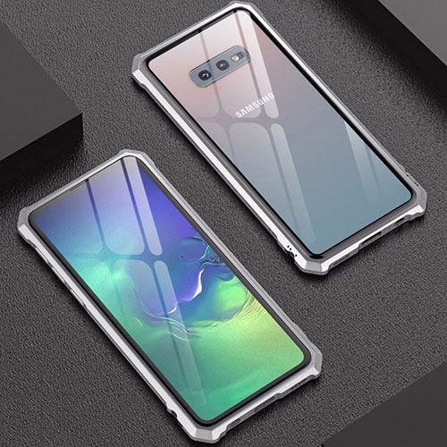 Luxury Aluminum Metal Frame Mirror Cover Case for Samsung Galaxy S10e Silver